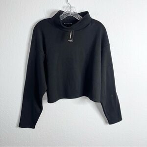 Express Sweater Women Large Mock Neck Fleece Black Crop Long Sleeve GG